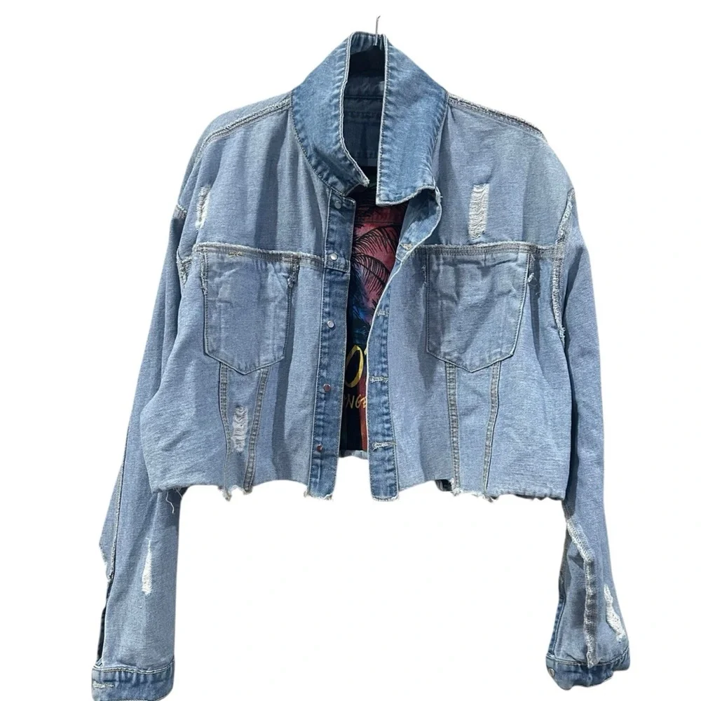 American Bazi Cropped Denim Jacket, 100% Cotton, Size 1X - Picture 5 of 11
